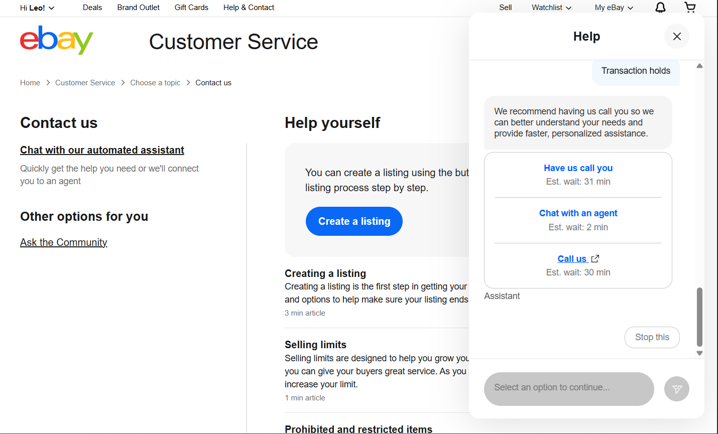 Ebay Customer Service Call